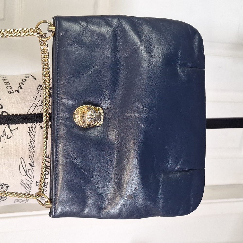 Vintage Ruth E.Saltz navy & gold Crossbody Leather Bag